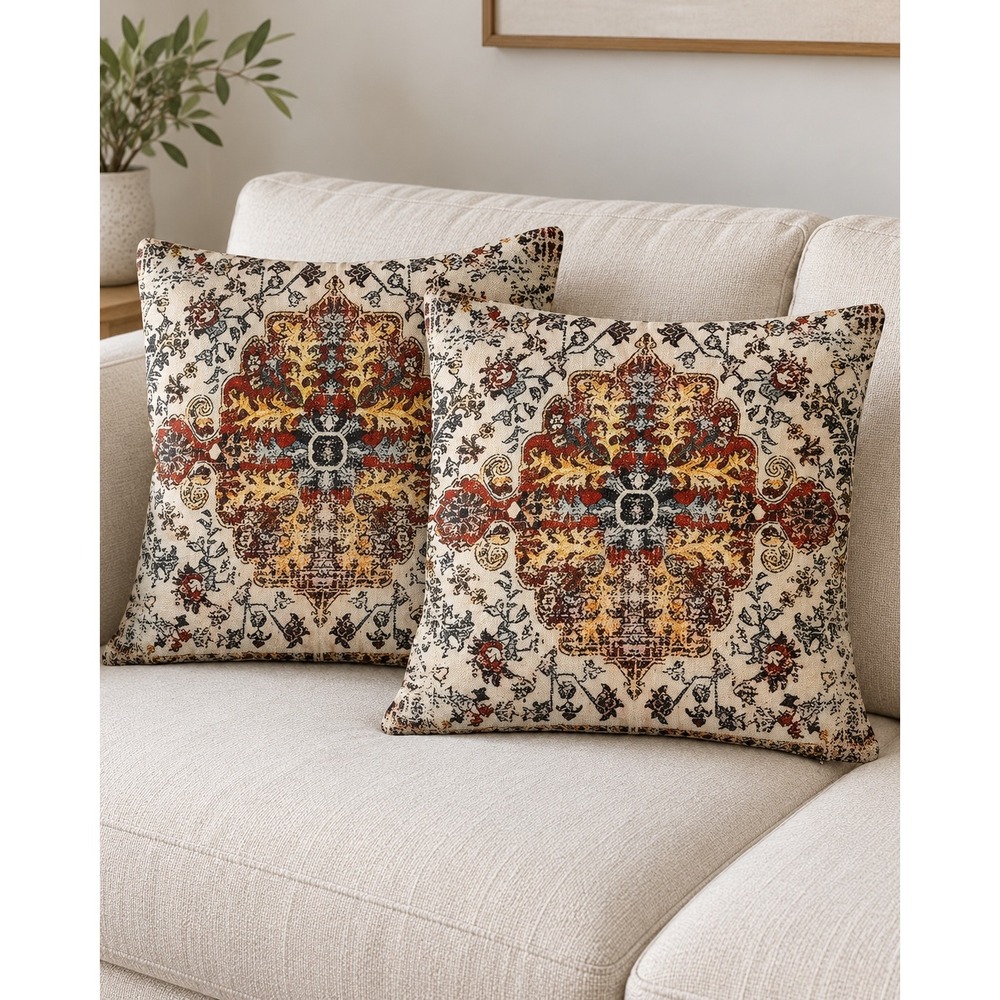 Set of 2 Boho Medallion Decorative Pillow Covers 16.5" Zippered